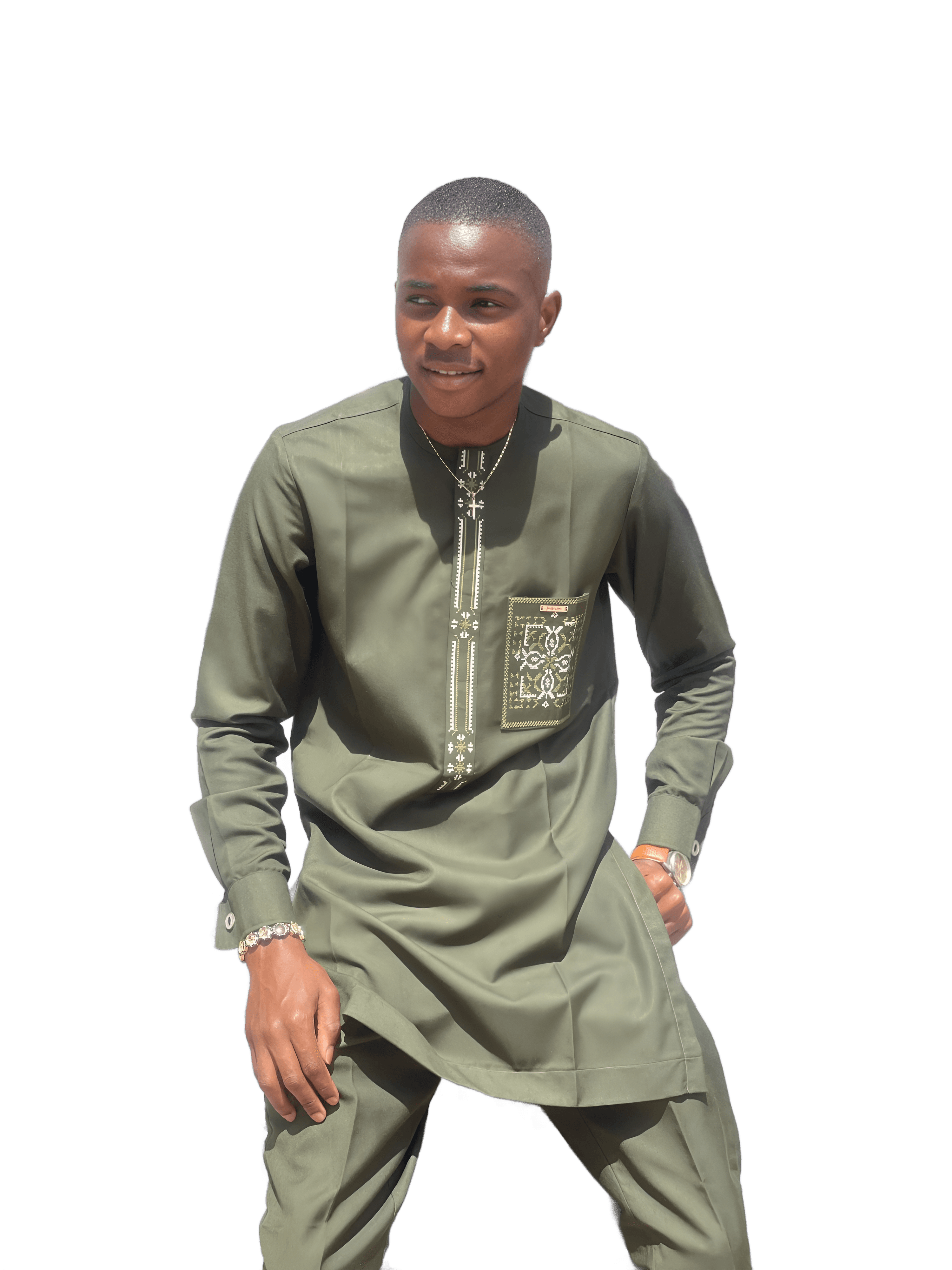 Jordan Nwabuike in a green kaftan